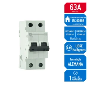 Llave Térmica Riel DIN DMS 2X63A 6KA 690996 G.Electrc